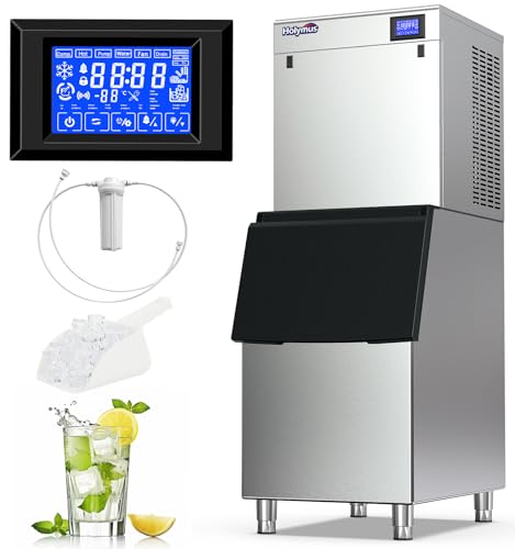 Image of 450LBS /24H Commercial Ice Maker Machine, 22 inch Air Cooled Ice Machine with 250LBS Storage Bin, Powerful Compressor, 182 Full Cube Ice Ready in 8-15 Min, Industrial Ice Maker for Restaurant Bar Cafe