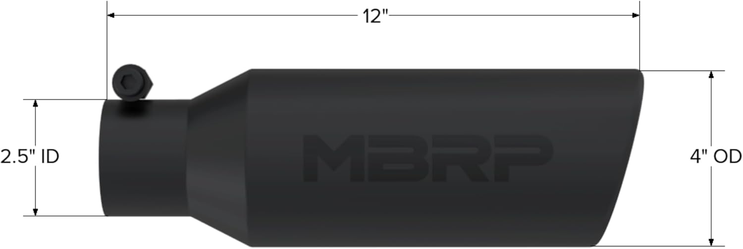 MBRP T5150BLK Black Angled Rolled End Tip (4" O.D., 2.5" Inlet, 12" Length)