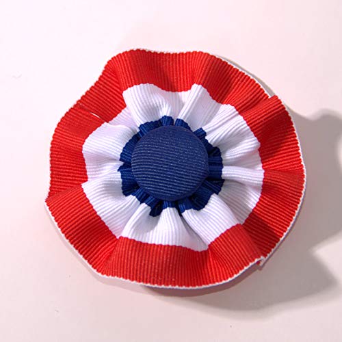 Tri-color Cockade Ribbon Badge Red White and Blue Hat Trim with Brooch Pin Back