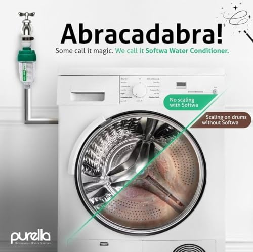 Image of Softwa Water Conditioner, Washing Machine, Dish Washer, Geyser Filter for Hard Water, Inlet Joint Filter Adapter for Top and Front Load, Protects from Limescales & Sediments (Green)