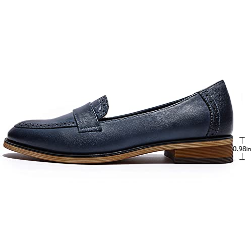 Image of Mona flying Women's Classy Leather Penny Loafer Dress Casual Slip on Flat Office Work Shoes for Ladies