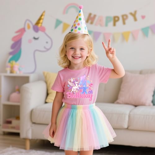 Unicorn Birthday Girl T-Shirt for Ages 2-6 Cotton Short Sleeve Tee Birthday Party Gift2