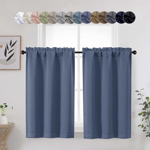 WelvetBLK Denim Blackout Curtains 45 Inch Long 2 Panels Set for Bedroom