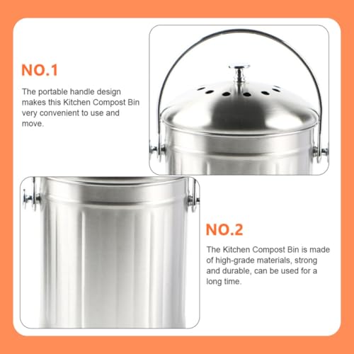 Contenedor de compost de cocina de acero inoxidable de gran capacidad para interiores 6