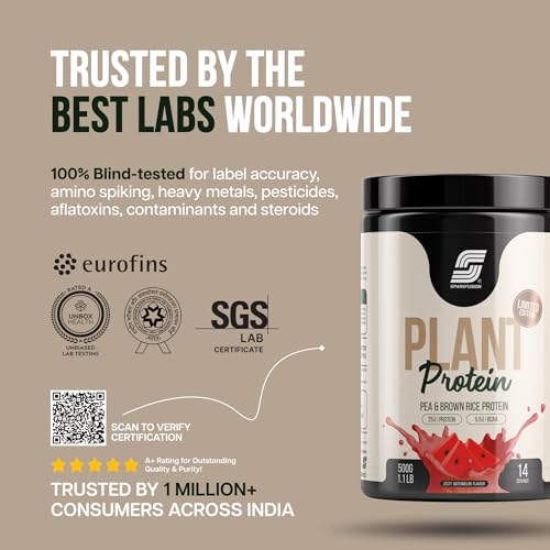 Image of Sparkfusion Plant Protein Powder| Isolated Pea & Brown Rice Protein|25 gm Protein & All Essential Amino Acids|Easy To Digest|For Active Lifestyle For Men & Women | Zesty Watermelon Flavour -500 g