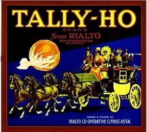 Magnet Rialto Tally-Ho Carriage Stage Coach Orange Citrus Fruit Crate Magnet Art Print