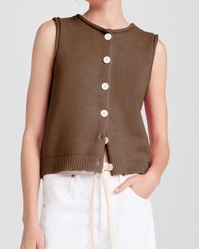 Womens Casual Crew Neck Sleeveless Sweater Vests 2025 Fall Button Down Ribbed Knit Tank Tops Loose Trendy Cardigans2