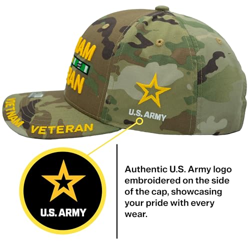 Image of Vietnam Veteran Hat US Army Official Licensed Army Veterans Embroidered Adjustable Military Baseball Cap for Men