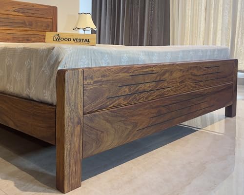 Image of Wood Vestal Sheesham Wood Bed Without Storage, Solid Wood in Natural Finish, Modern Design | Single Bed - Mattress Size (78 inchx36 inch) | Without Mattress & Side Tables | Low Highted | WS - 3'