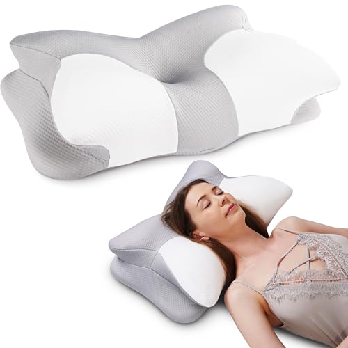 Almohada Cervicales y Cuello,Cómoda y Ergonómica 2 en 1 de Espuma Viscoelástica Almohada Ortopedica para Soporte de Cuello para Dormir de Lado, Boca Arriba o Boca Abajo, 62 × 40 × 9/15 cm (gris)