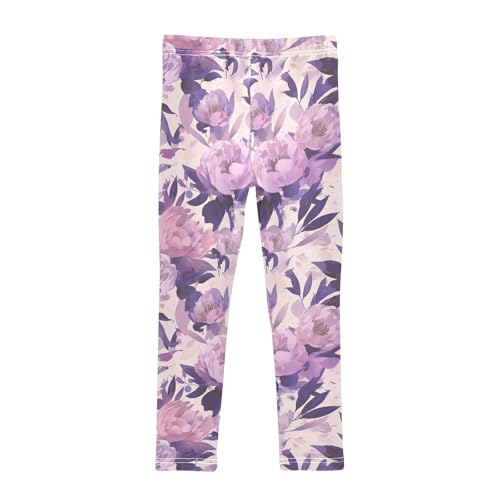KLL Peonies Lilac Watercolor Ongrey Pink Toddler Girls Leggings Comfortable Full Length Lounge Pants Exercise2
