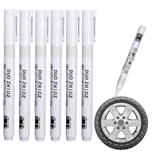 Marqueur Blanc Imperméable pour Pneus Lot de 6, Stylo Pneu Blanc Stylo de retouche Stylo Peinture Pneu, Marqueurs de Pneus de Voiture, Stylos à Pneus, Marqueur pour Pneus de Voiture, Moto, Etc