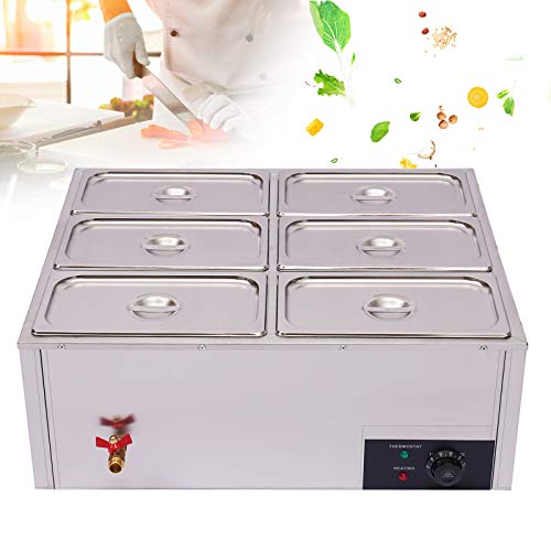 6-Pan Commercial Food Warmer Stainless Steel Electric Soup Warmer Hot Well Bain Marie Food Warmer Restaurant Table Food Steamer