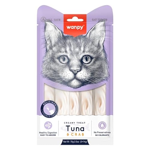 Petisco para Gatos Wanpy Creamy Premium – Sabor Atum e Caranguejo – 15 Tubos de 14g (Total 210g)