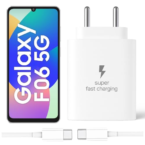 Image of 25W Type-C Charger with Cable Compatible with Samsung-Galaxy F06 5g | Super Fast Charger Adapter for S23 /S24 /S25 /S21Fe /A14 /M17 /M06 /M07 /M05 /F05 /F15 /F06 /M36 /A55 / F17 /A16 /M16 /A56 /A36 /A35 /A34 /A26, White