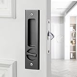 AcxdJnye 6.3' Privacy Pocket Door Lock Hardware with Key Double Barn Door Lock, Matte Black