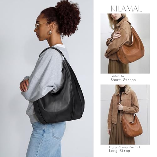 Image of Hobo Shoulder Bag Soft Leather Tote Purse with Adjustable Crossbody Strap Handbag for Work, Travel and Daily Use