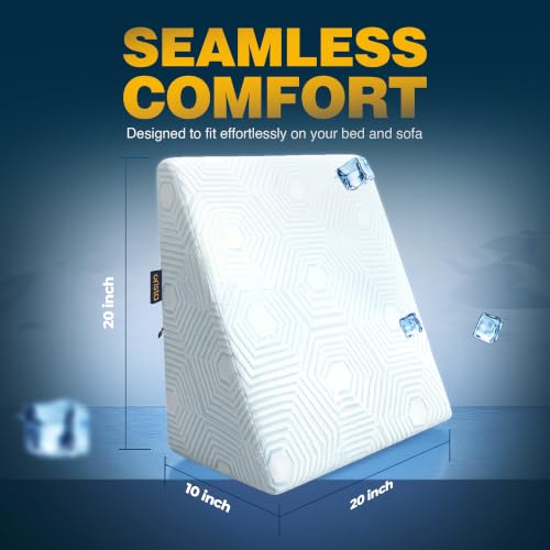 Image of Orista CoolTech Wedge Pillow for Back Support & Acid Reflux Relief | Self-Cooling Fabric with 4C Cooler Surface | High Density Memory Foam Bed Wedge Sleeping Reading Snoring GERD & Leg Elevation