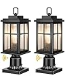VIANIS 2 Pack Outdoor Post Lights Dusk to Dawn, Modern Black Lamp Posts Outdoor Lighting with Pier Mount Base, Anti-Rust 100% Aluminum Waterproof Exterior Post Lantern with Tempered Glass for Pathway