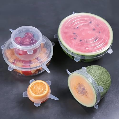 Image of Silicone Stretch Lids for Bowls - 6 PCS Reusable Airtight Food Covers | Microwave & Freezer Safe Kitchen Storage Covers