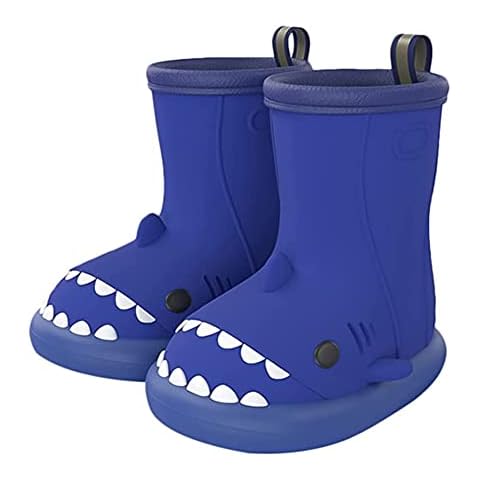 Boys Shark Rain Boots Toddler Anti-Slip Wellington Boots Kids Cartoon Outdoor Waterproof Shoes Blue,size 5/5.5 UK Child Cover