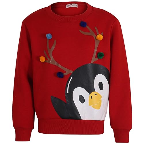 A2Z 4 Kids Girls Boys Christmas Cute Penguin Face Comfortable - Jumper Penguin Red 11-12