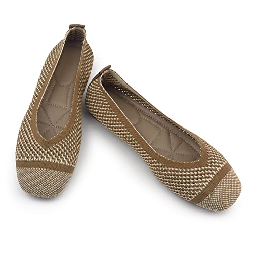 Image of RVROVIC Women's Square Toe Knit Flats Shoes Casual Slip on Ballet Flats Comfortable Shoes for Women