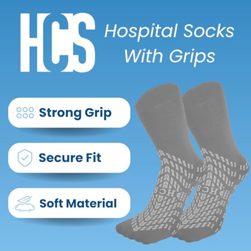 HCS Non-Slip Hospital Socks with Grips for Women & Men (6 Pairs) - 360 All-Around Tread Non-Slip Sock for Elderly/Seniors - Hospital Grip Socks, Fall Risk Patient Slippers (Gray, Regular)2