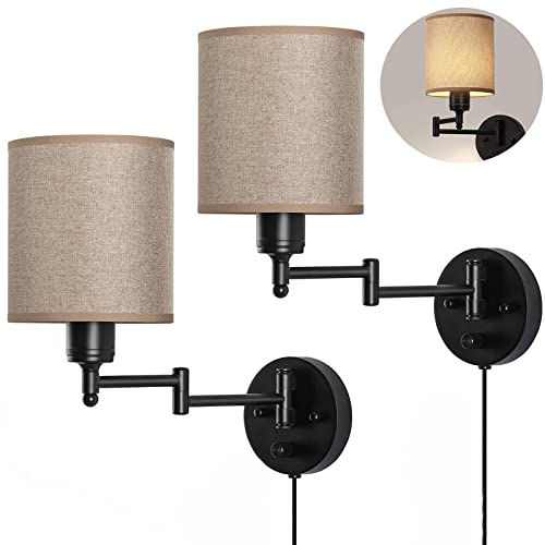 Aplique de pared negro con enchufe E27 e interruptor pack de 2 lámparas vintage de brazo largo
