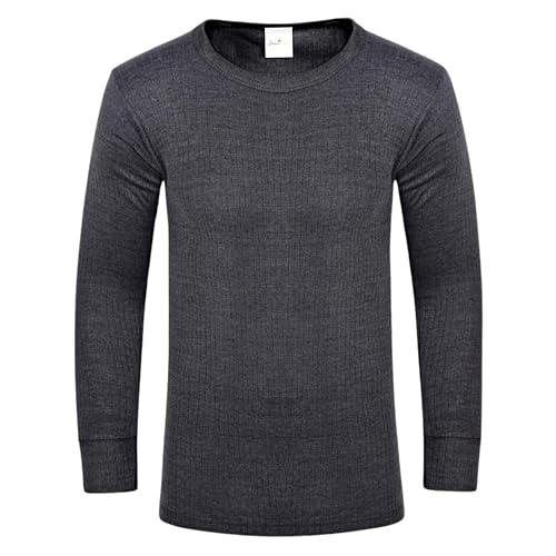 Image of ShopMCR Men's Long Sleeve Thermal Underwear Tops, Winter Warm Base Layer Vests, Crew Neck Full Sleeve Thermals, Soft and Comfortable for Daily Use (Grey, M)