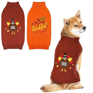2 Pack Dog Thanksgiving Sweater, Knitted Thanksgiving Fall Dog Sweater Thanksgiving Dog Outfit Clothes Holiday Dog Sweaters for Small Medium Large Dogs Pets (Brown & Orange, X-Large)