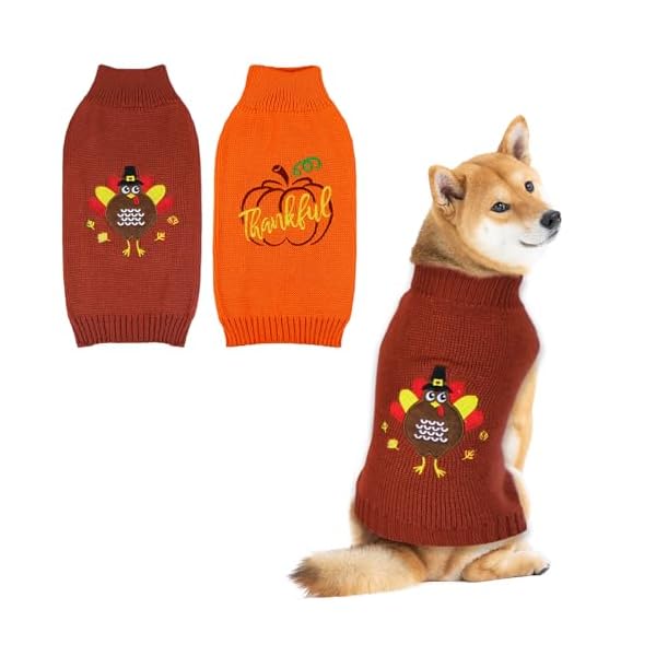 2 Pack Dog Thanksgiving Sweater, Knitted Thanksgiving Fall Dog Sweater Thanksgiving Dog Outfit Clothes Holiday Dog Sweaters for Small Medium Large Dogs Pets (Brown & Orange, X-Large)