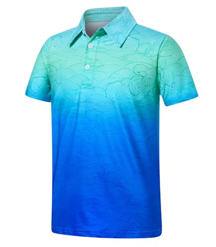 westwolf Boys Hawaiian Polo Shirt Golf Clothes Blue Gradient 11-12 Years - image 1