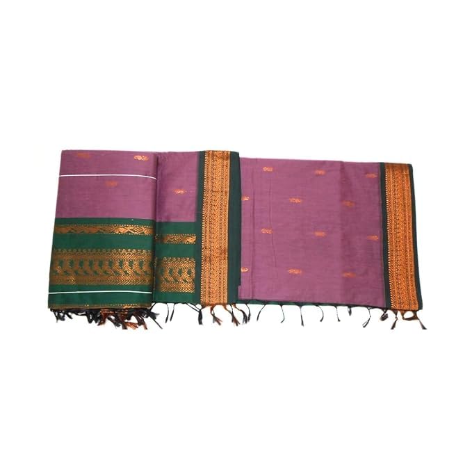 Image of Pure Kalyani Cotton Saree | Zari Border & Blouse Piece - Lata Gadwal Design | Traditional Saree