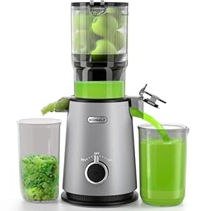 Cold Press Juicer, ECOSELF Slow Masticating Juicer with 4.35″ Large Feed Chute Fit Whole Fruits & Vegetables, Self Feeding for Juice Extractor Machine, Easy to Clean and Assemble, High Juice Yield