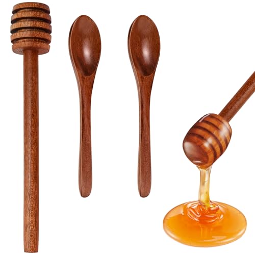 luckaide Honiglöffel Holz Honig Zubehör, 3 Stück Honig Löffel Holz Honigrührer Honigspirale Honey Sticks, Honigstab Rührstäbchen zum Auffangen und Abgeben