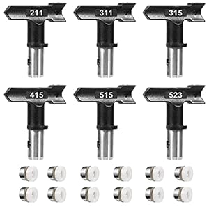 Bntaomle 6 Stks Omkeerbare Airless Verf Sprayer Nozzle Tips Spray Machine Nozzle en 12 Stks Seal Tip Pakkingen voor…