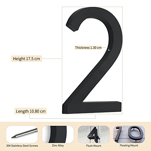 House Numbers Large Door Number Black House Number 7 Inch Metal House Numbers 3D Floating Exterior Modern Address Numbers 2 - Image 2