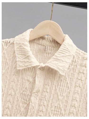Verdusa Boy's Textured Button Down Shirt Short Sleeve Loose Collared Shirt Top3