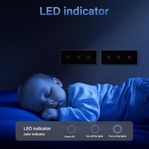 BSEED Touch Lichtschalter Dreifach 1 Fach 1 Weg Glas Lichtschalter Schwarz Led Touch Schalter Touchscreen Funktioniert mit LED Lampe 228mm EU Standard