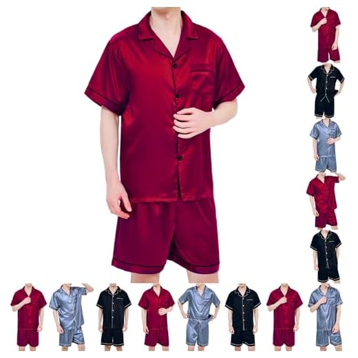 AprBean Conjunto de pijama masculino de cetim de seda plus size manga curta para hombres calças de pijama roupa de dormir M-5GG, A-kj38892, 3G