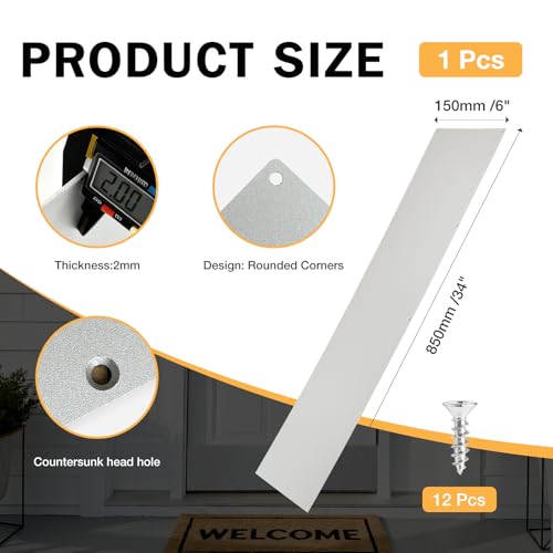 Door Kick Plate, 6×30/6×34/8×34 inches,Thick Aluminum, Scratch-Resistant, Rounded Corners & Countersunk Holes for Safety, Extras Included, Easy Installation，Door Protector from Dog Scratching(Silver) by MIYAO - Image 2