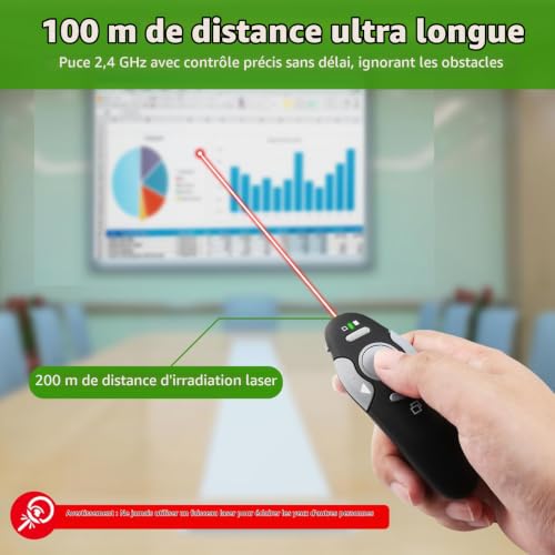 Télécommande PowerPoint sans Fil – Pointeur pour Présentation Ordinateur, Outil de Présentation Efficace pour Conférence,Récepteur 2-en-1 USB & Type C (K100B) – vue 6