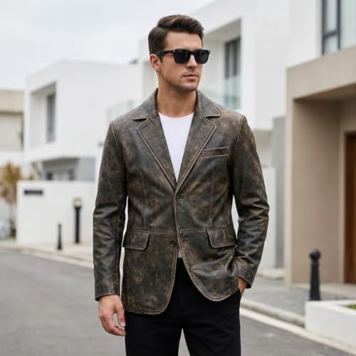 Image of Isaac & David Chicago Lambskin Genuine Casual Wear Leather Blazer Sport Coat Classic Button Closure for Men 2 Button Coat