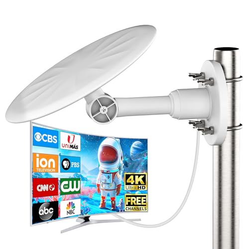 Antenne TV Extérieure Amplifiée Longue Portée – Réception Puissante 4K/1080p DVB-T/T2 pour TNT HD – Antenne Numérique Résistante aux Intempéries...