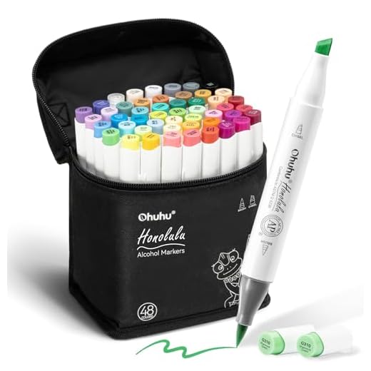 Ohuhu 48 rotuladores artísticos de colores con doble punta Rotuladores para niños, artistas, estudiantes de dibujo, ideales para dibujar, colorear, caligrafía, subrayar o hacer ilustraciones