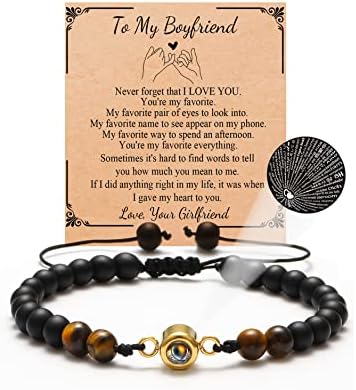 QWNHONEY Gift for Boyfriend Bracelet I Love You 100 Languages Tiger Eyes Gift for Men Chritmas Birthday Valentine's Day Father's Day Graduation Anniversary Beads Jewelry Gifts for Him