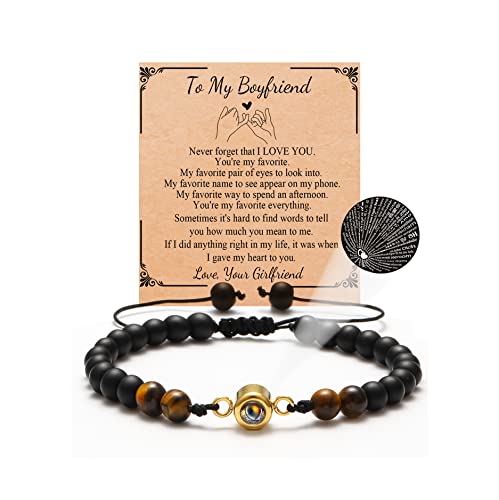Qwnhoney Gift For Boyfriend Bracelet I Love You 100 Languages Tiger Eyes Gift For Men Chritmas Birthday Valentine's Day Father's Day Graduation Anniversary Beads Jewelry Gifts For Him #TOP12