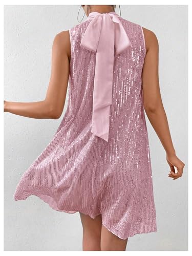 Image of Floerns Women's Sequin Sleeveless Tank High Neck Bow Shiny Party Dress