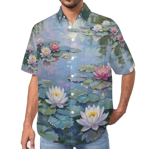 Chemise homme décontractée anti-transpiration à motif nénuphars 3D pour éviter la chaleur à la plage